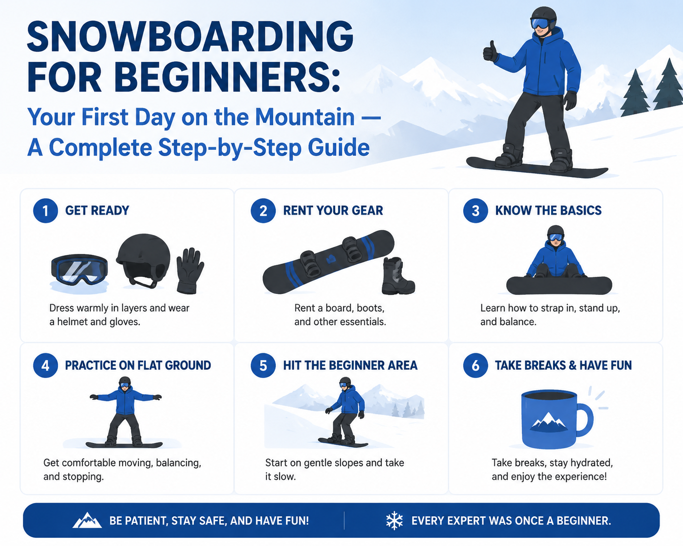 Snowboarding for Beginners: Your First Day on the Mountain — A Complete Step-by-Step Guide